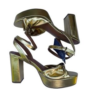 Scoop Gold Knotted Platform Sandals with Ankle Strap - Women's